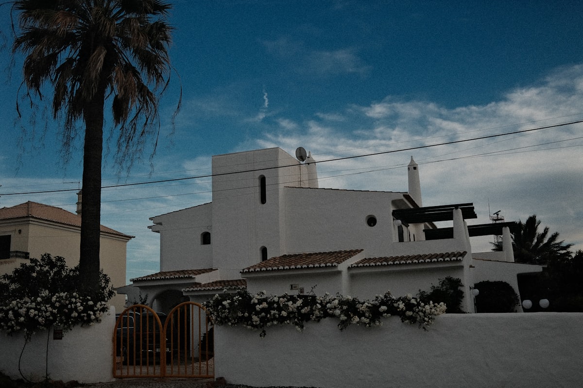 Villa with palms and a view toward the sea