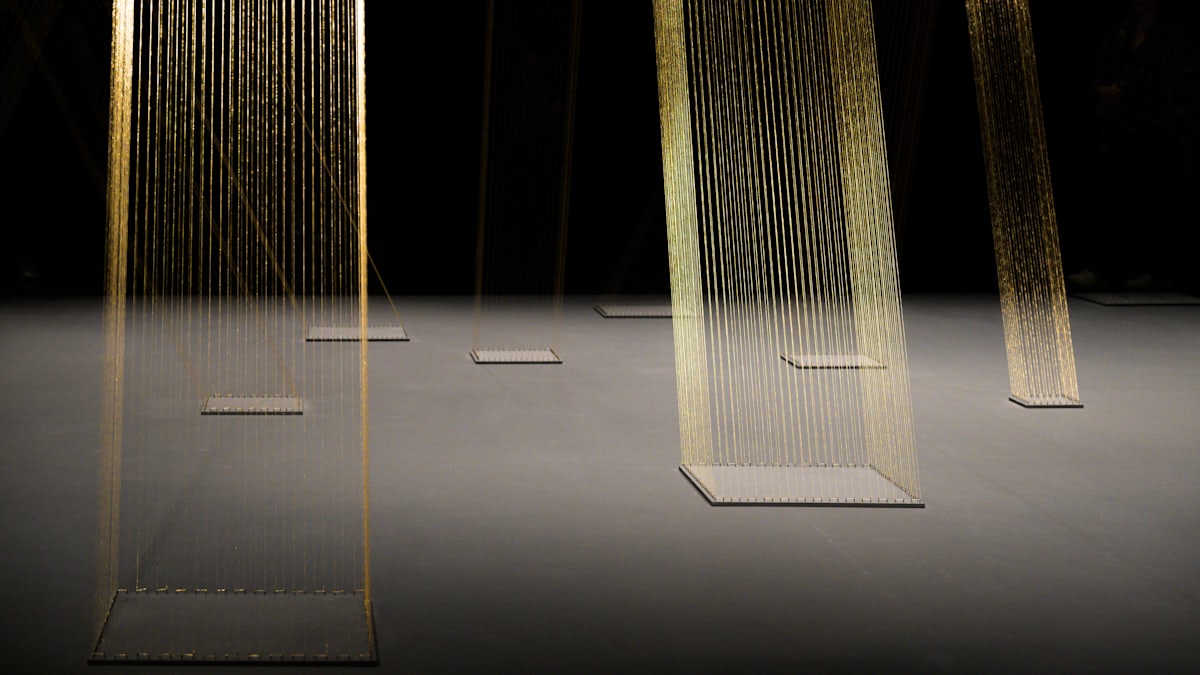 A sculptural installation catching daylight inside a quiet room